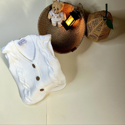 Balık Sırtı Mavi Örme Yelek