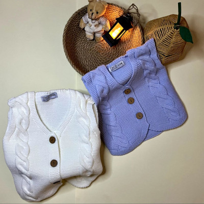 Balık Sırtı Mavi Örme Yelek