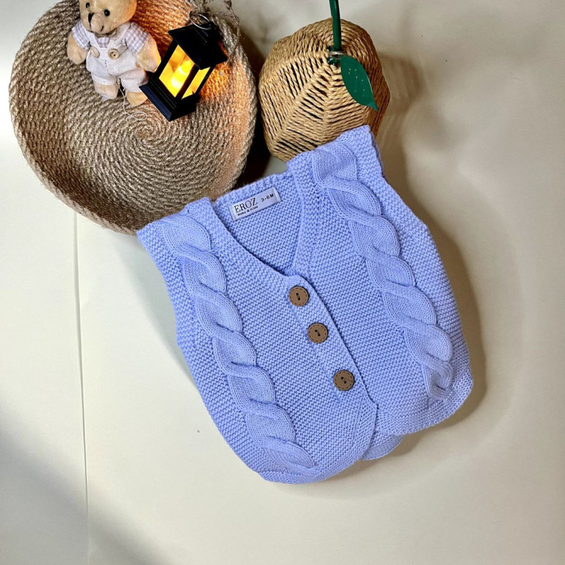 Balık Sırtı Mavi Örme Yelek